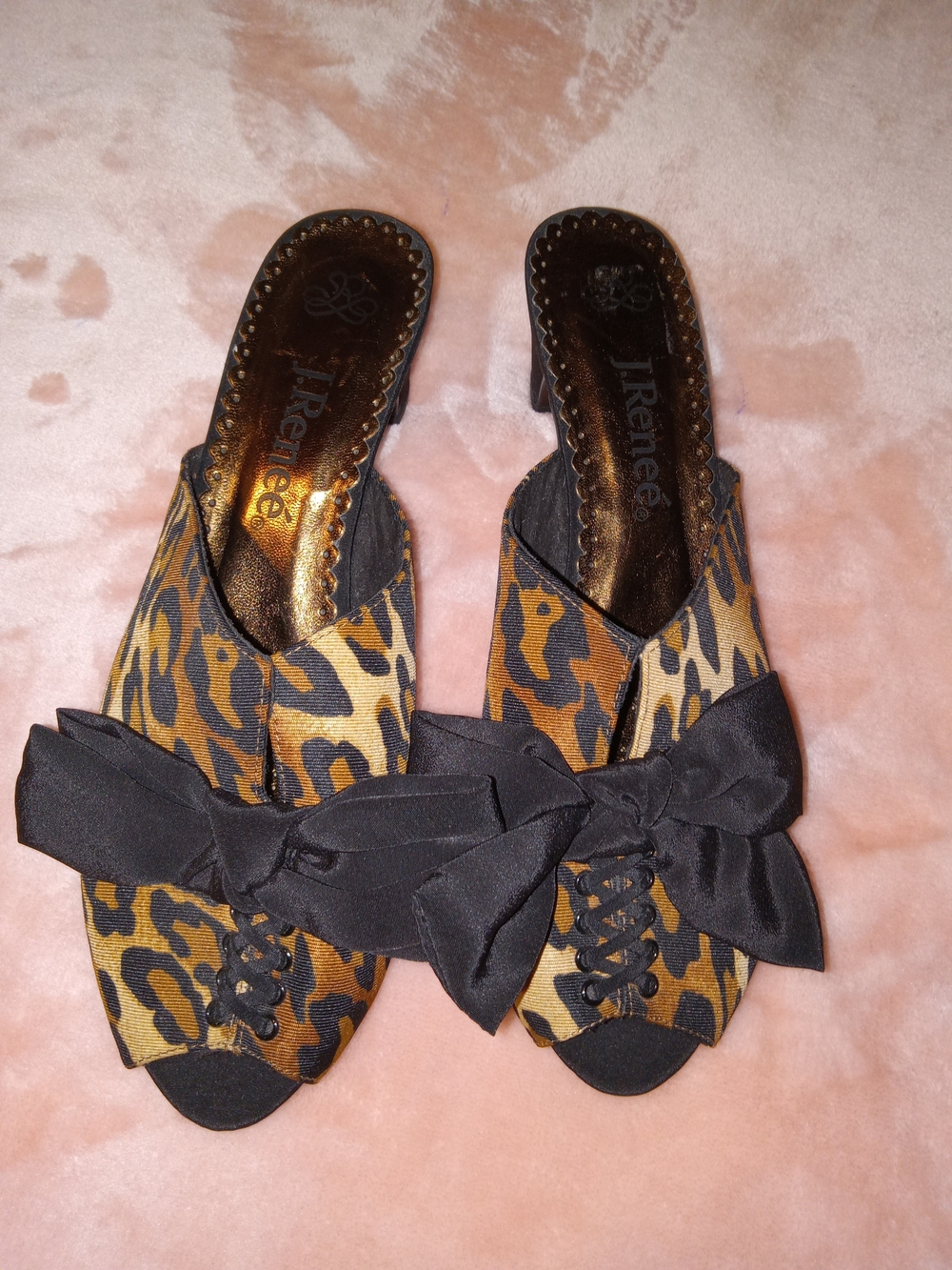 J.Renee Leopard Bow Slide Mules - Black & Brown